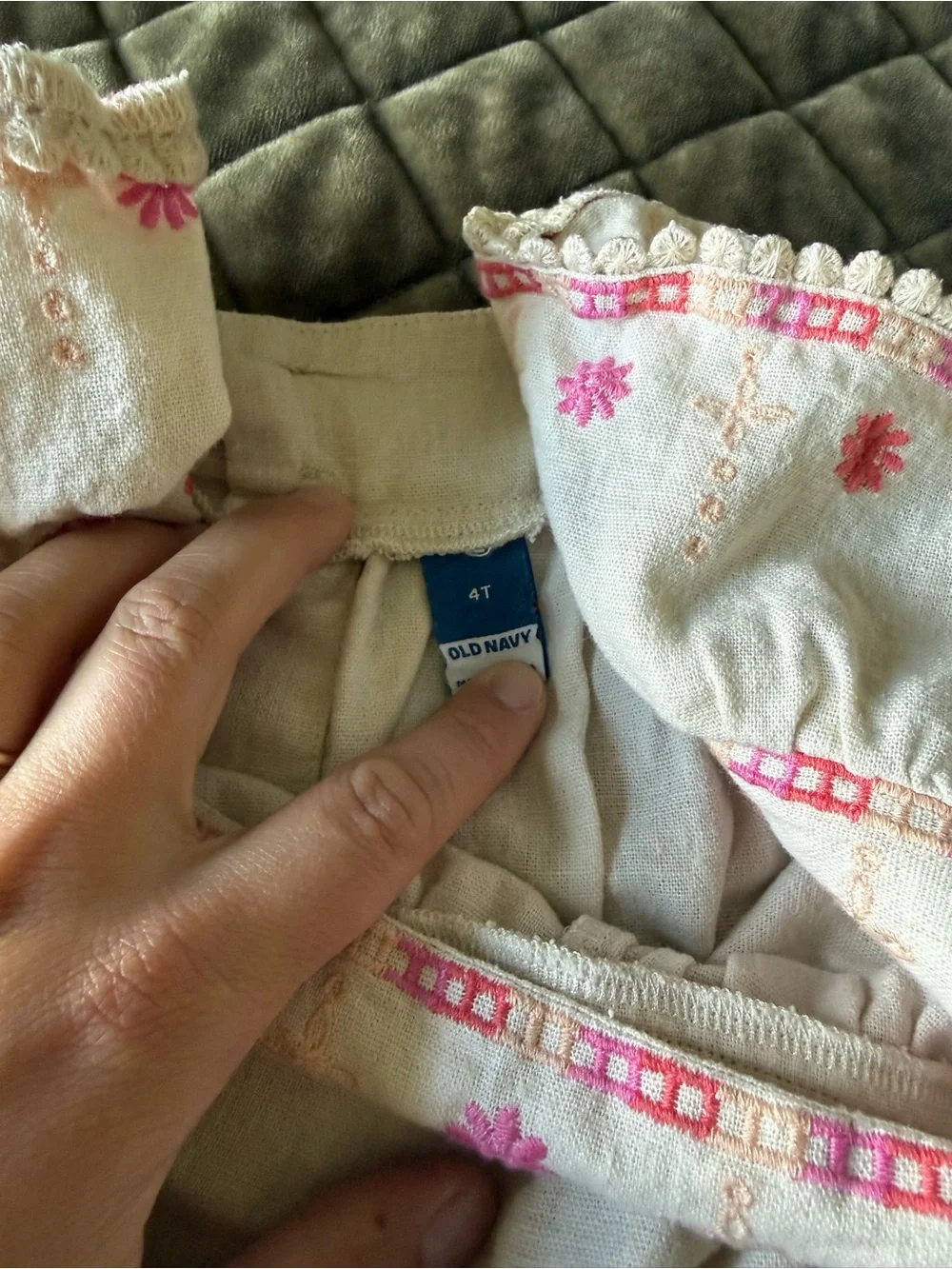 Old Navy Cream Skirt with Pink Embroidery